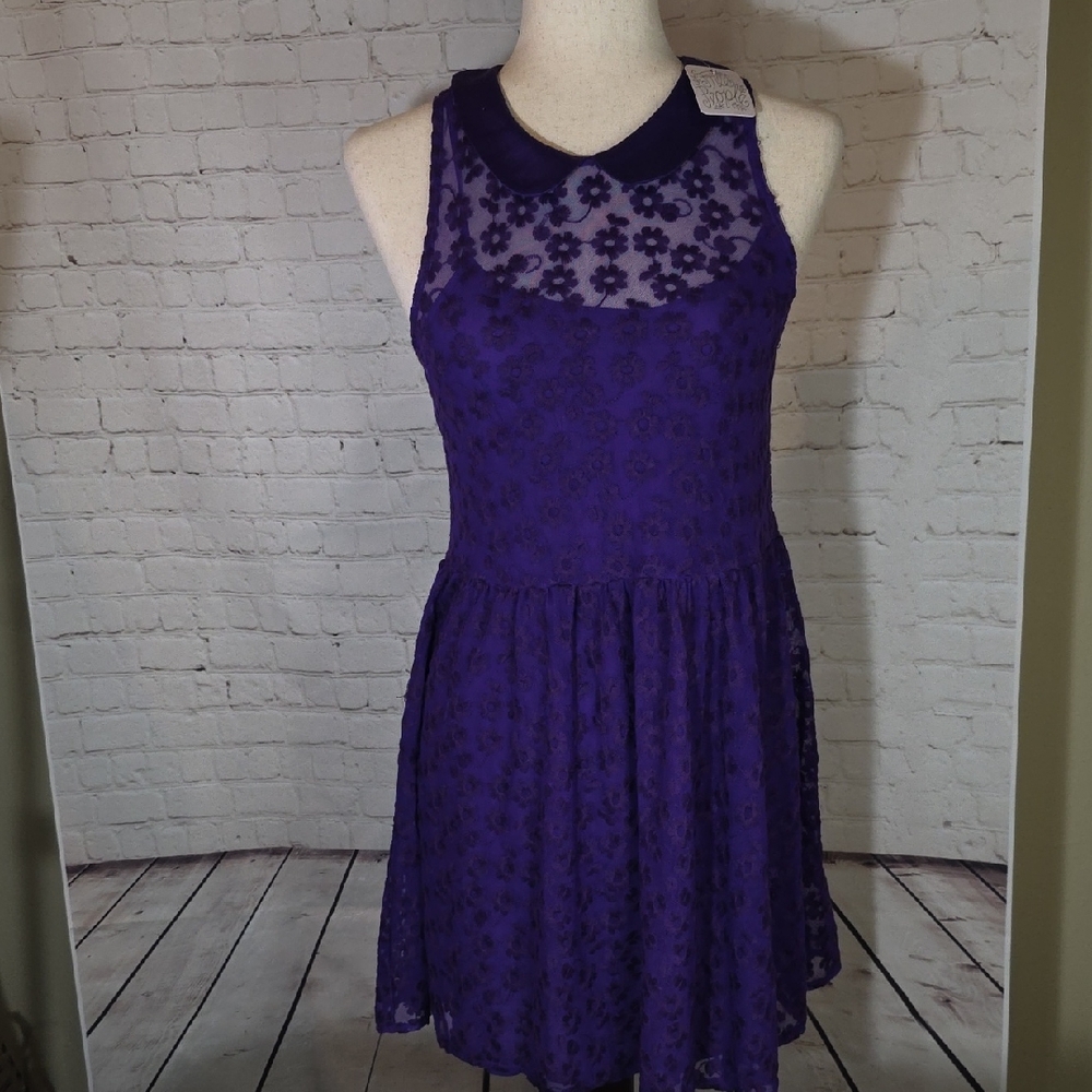 NWT Free People Lace Peter Pan‎ Collar Violet Dress Purple Boho Skater Size XS